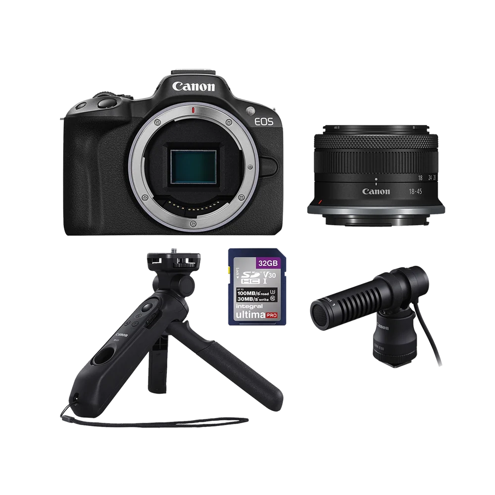 Canon EOS R50 Creator Kit - 4K Video Mirrorless Camera with RF-S 18-45mm f/4.5-6.3 IS STM Lens - Black