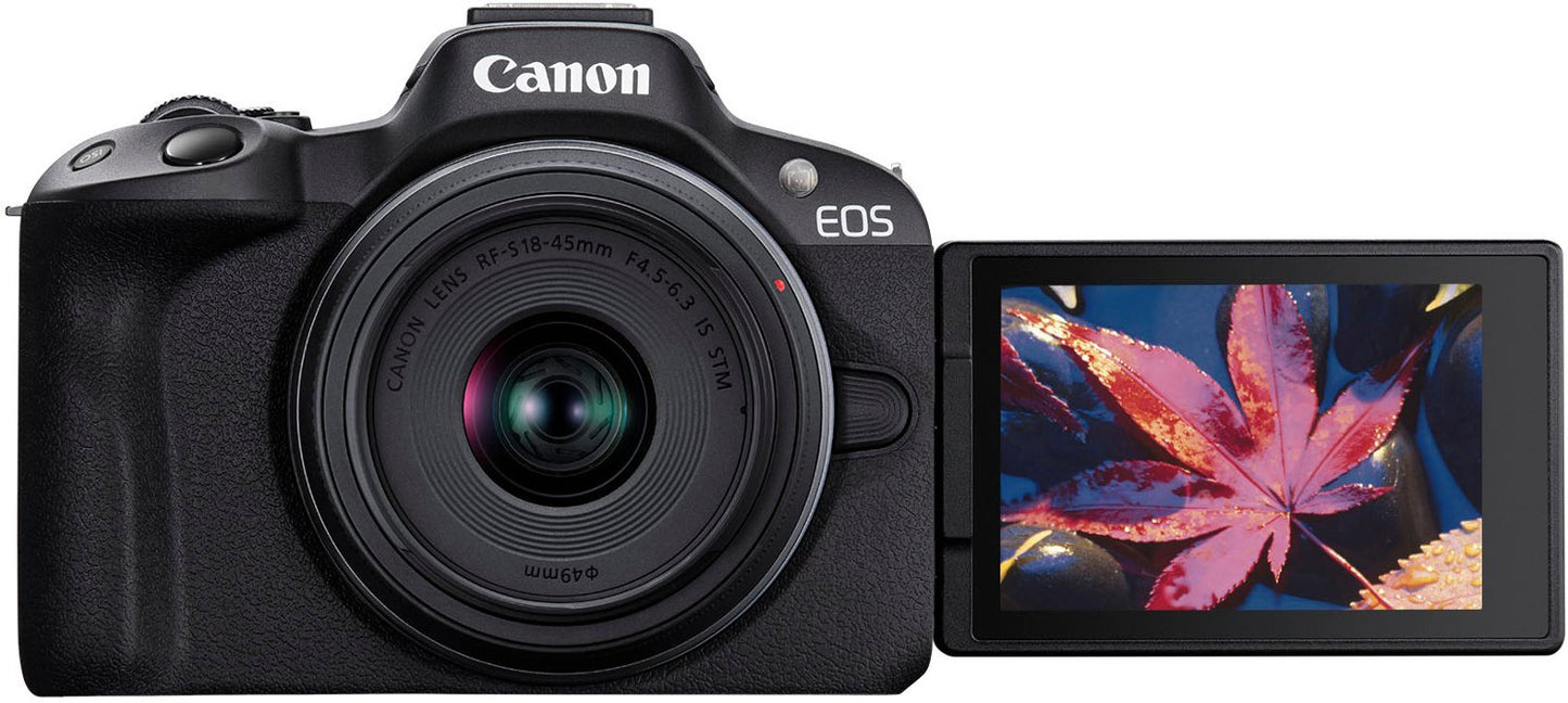 Canon EOS R50 Creator Kit - 4K Video Mirrorless Camera with RF-S 18-45mm f/4.5-6.3 IS STM Lens - Black