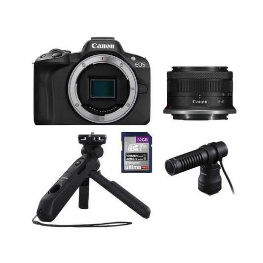 Canon EOS R50 Creator Kit - 4K Video Mirrorless Camera with RF-S 18-45mm f/4.5-6.3 IS STM Lens - Black